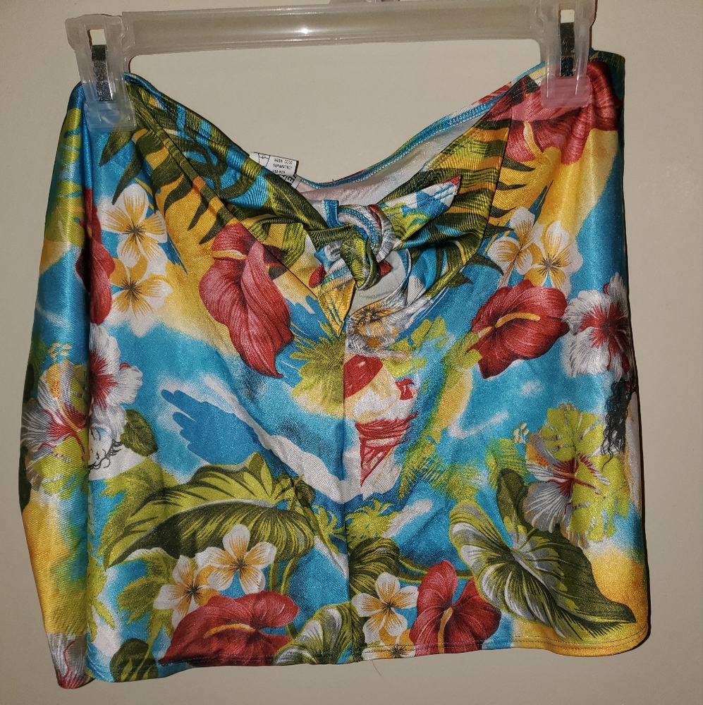 Tropical Floral Print Swim Cover Up Skirt